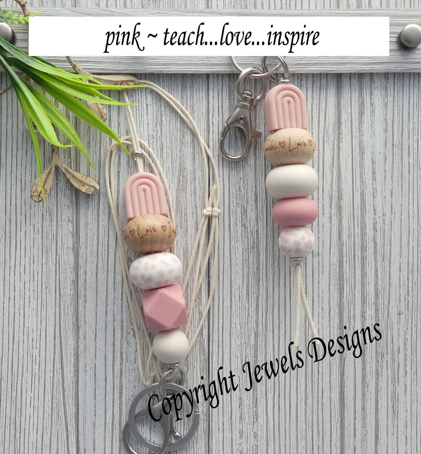 Pink- teach, love, inspire key chain or lanyard