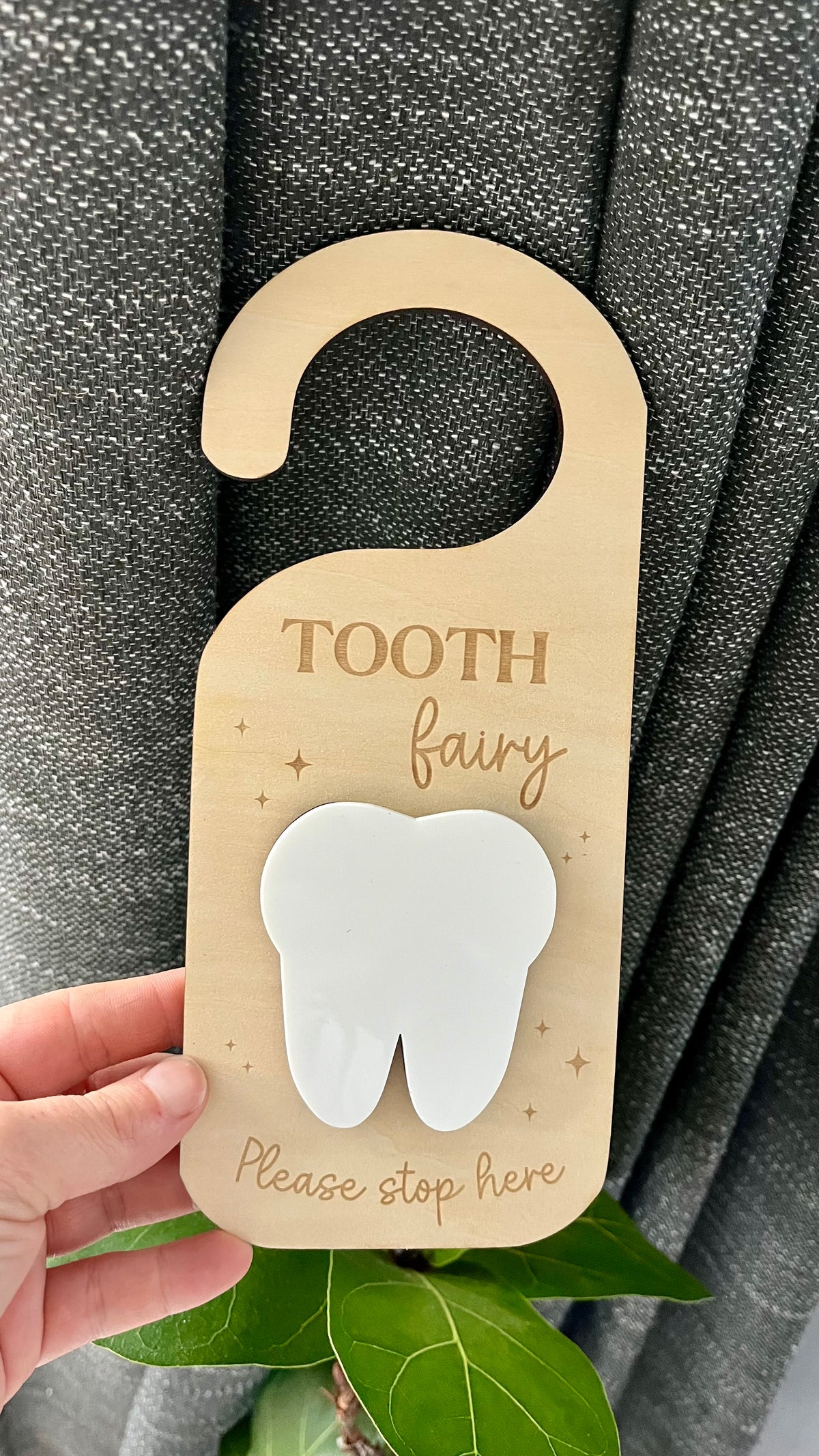Tooth fairy door hanger with a drop box
