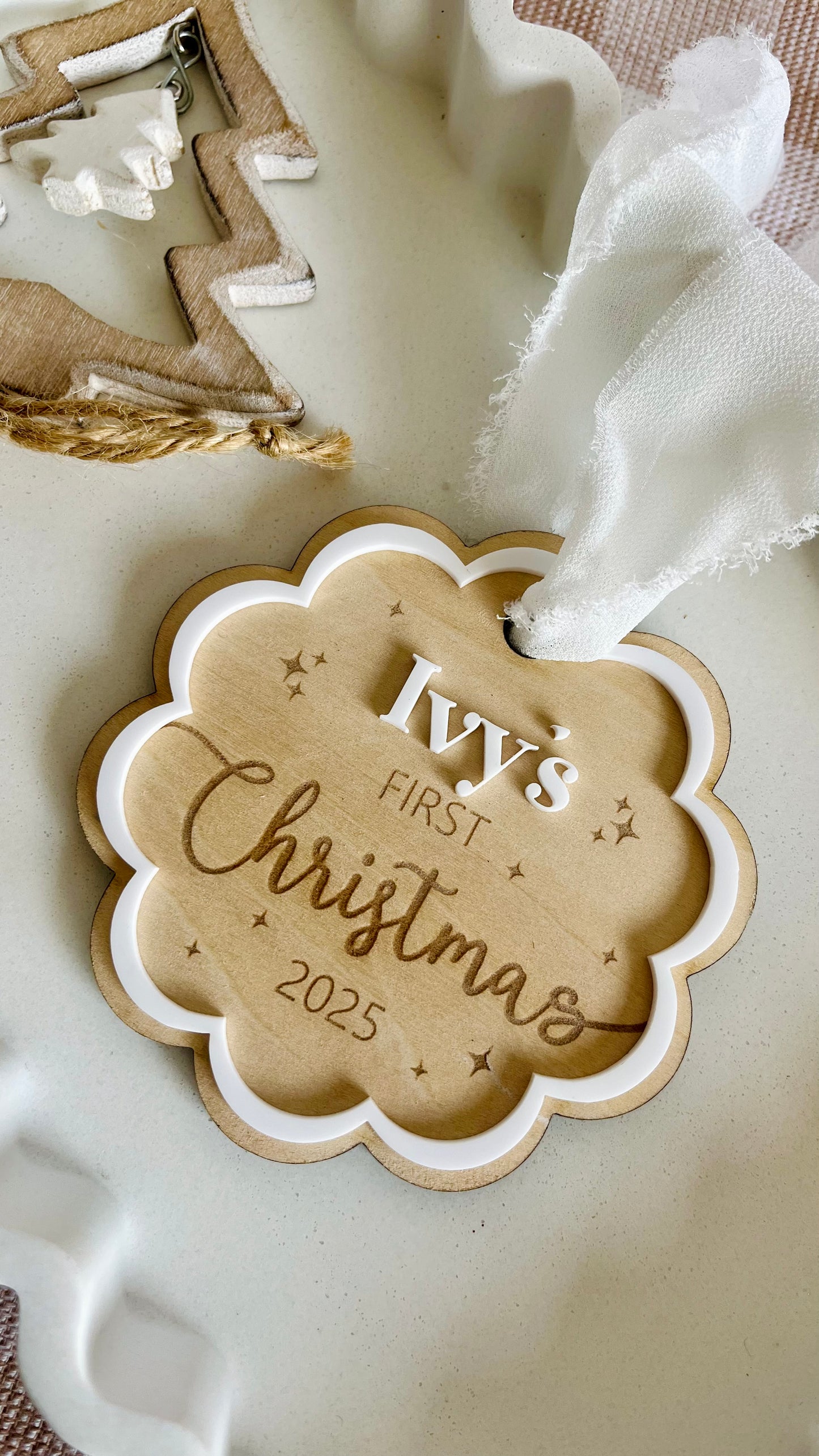 Scallop first Christmas bauble