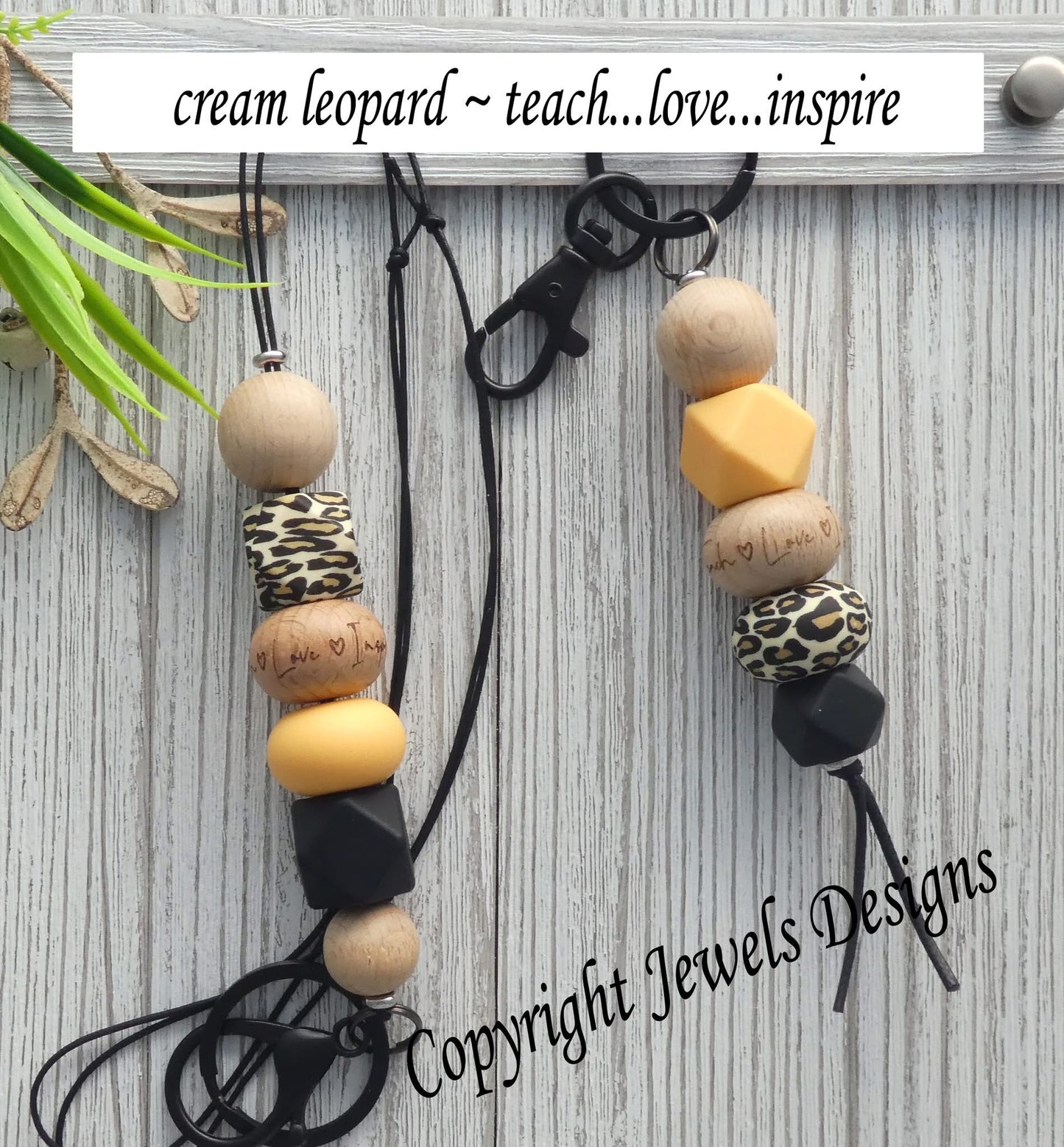 Cream leopard- teach, love, inspire key chain or lanyard