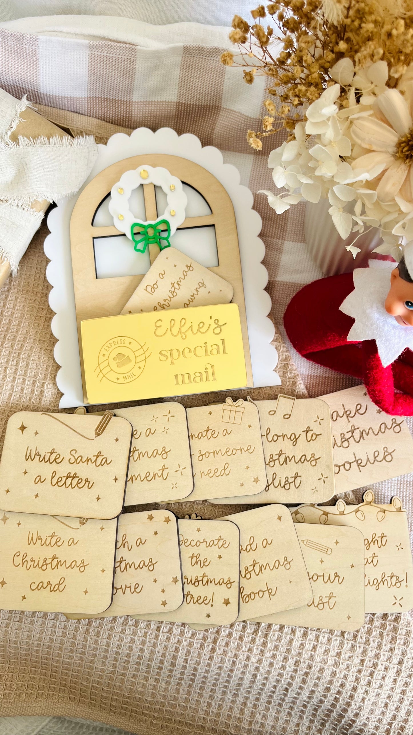 Elfie's special mail with 12 task cards.