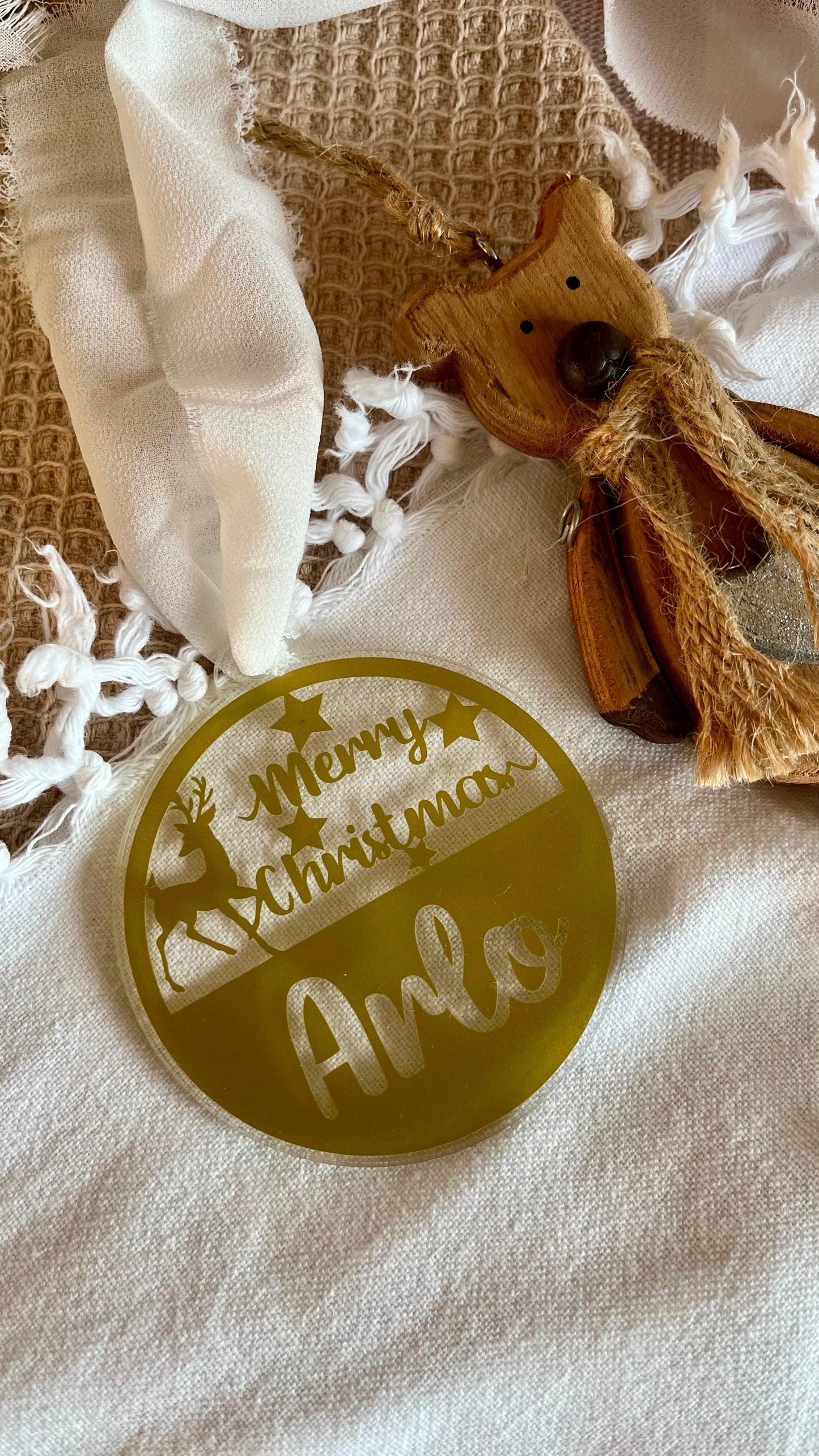 Personalised reindeer acrylic bauble