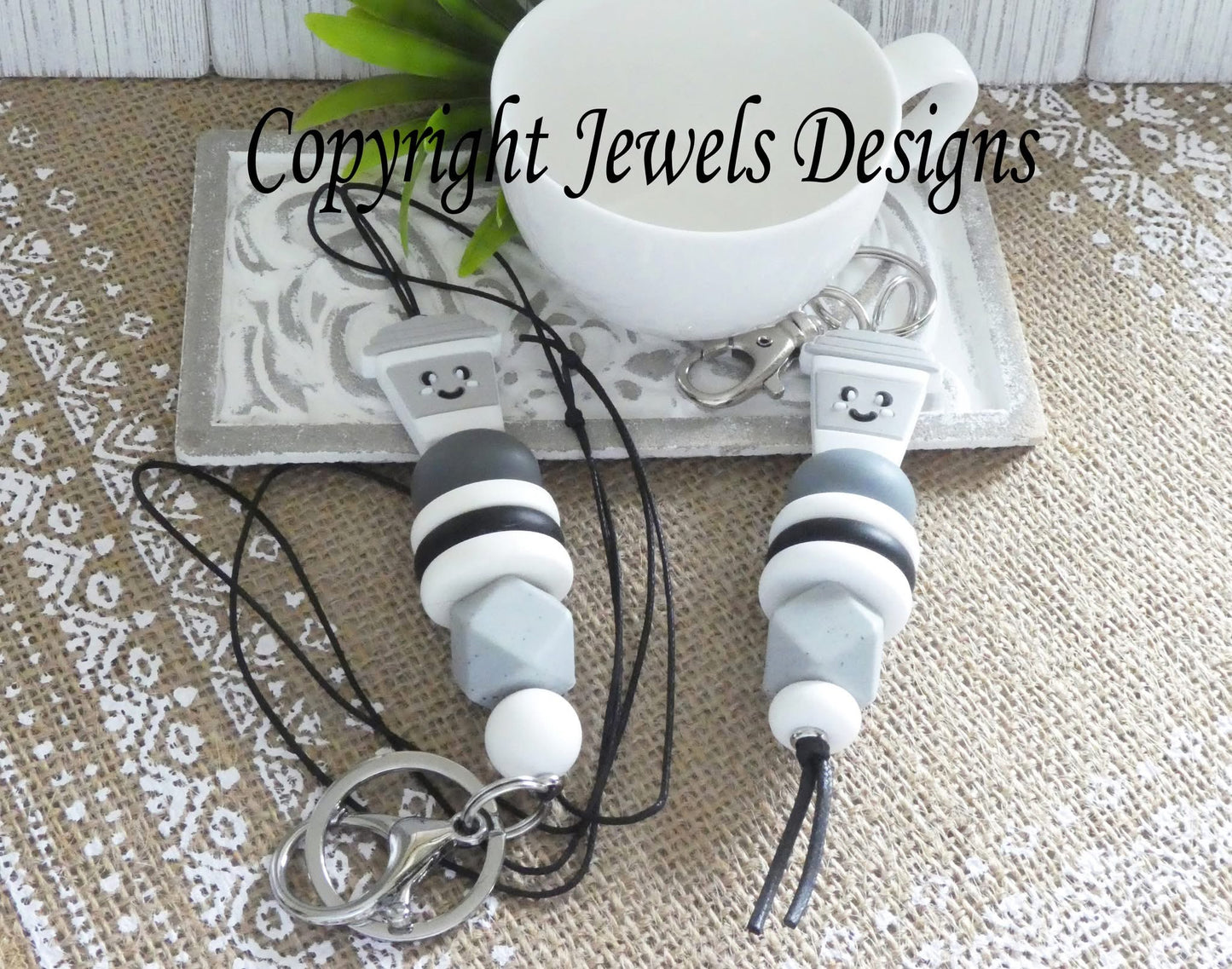 Grey coffee cup - key chain or lanyard