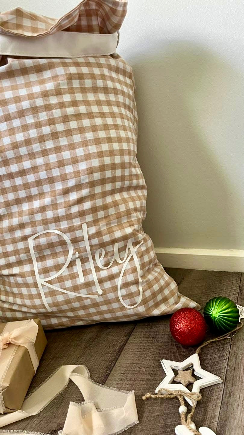 Chocolate gingham Santa sack