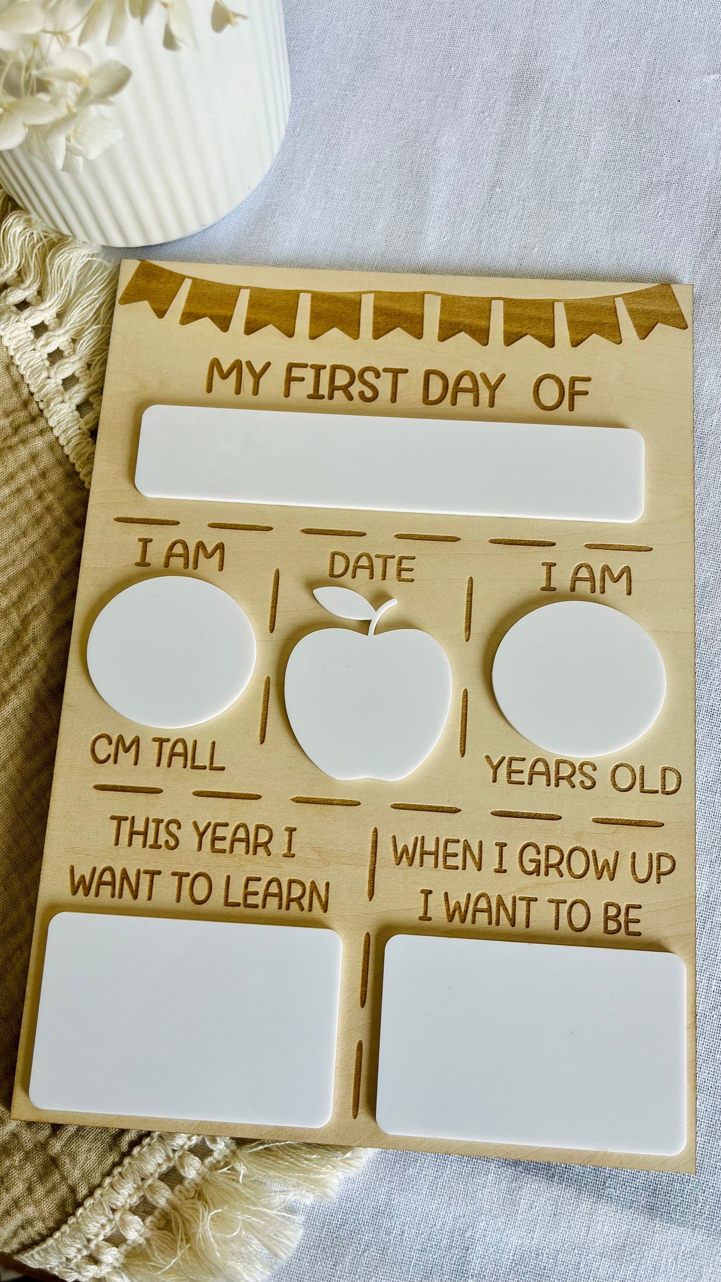 Engraved bunting first day board