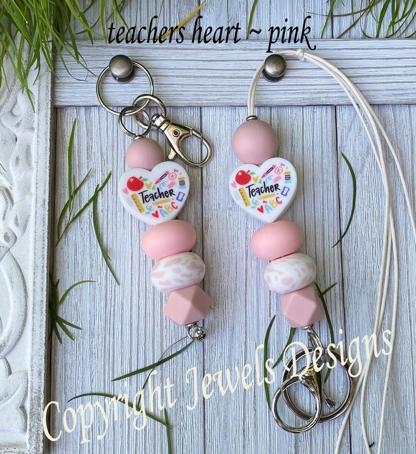 Teachers heart pink- key chain or lanyard