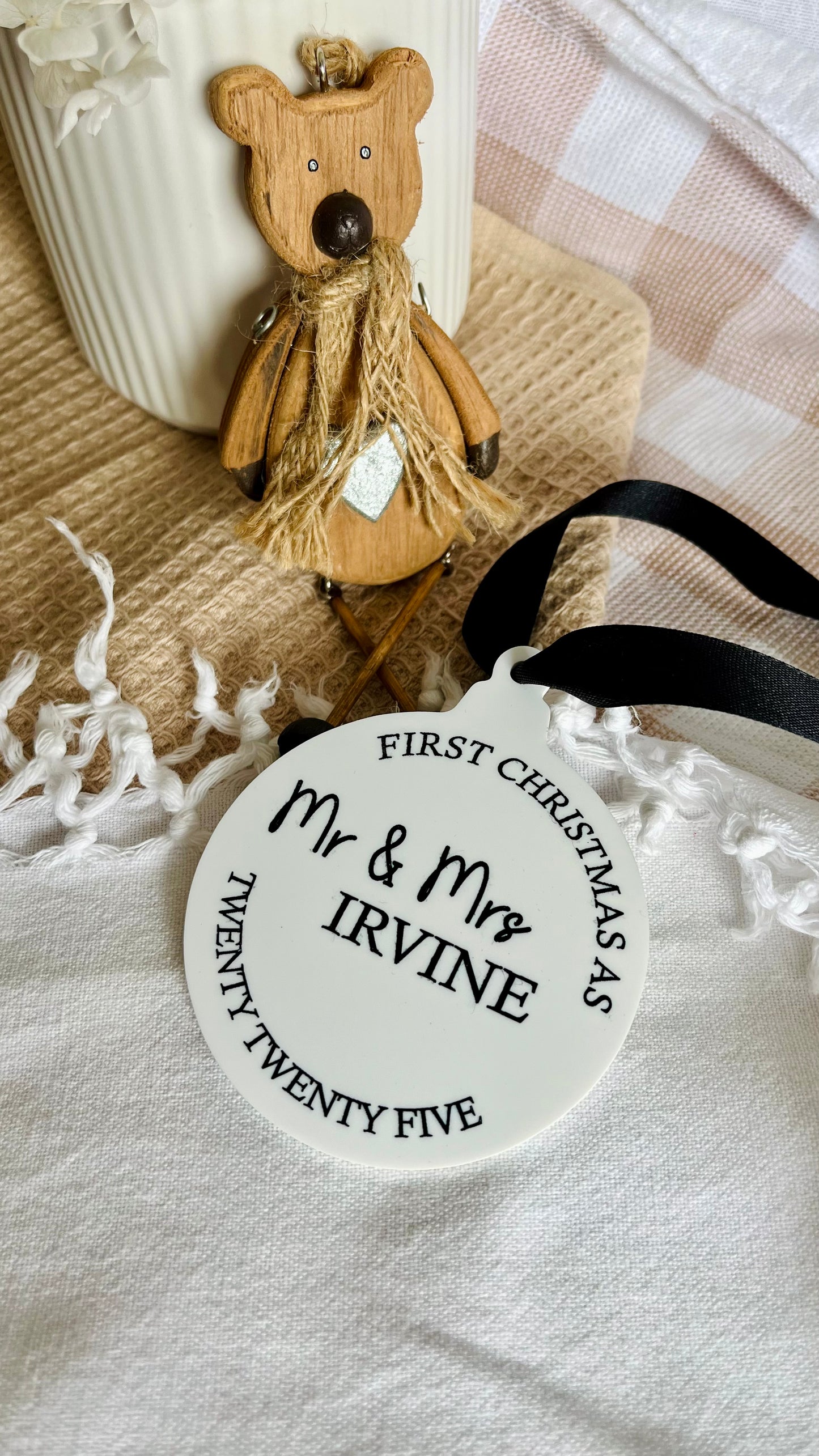 Mr and Mrs paint filled bauble.