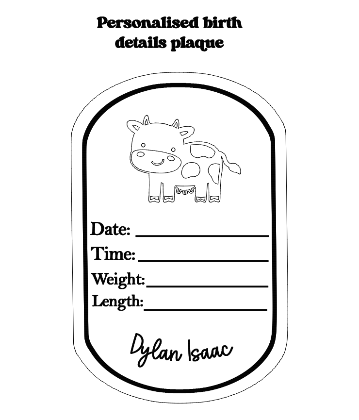 Cow oval birth announcement plaque