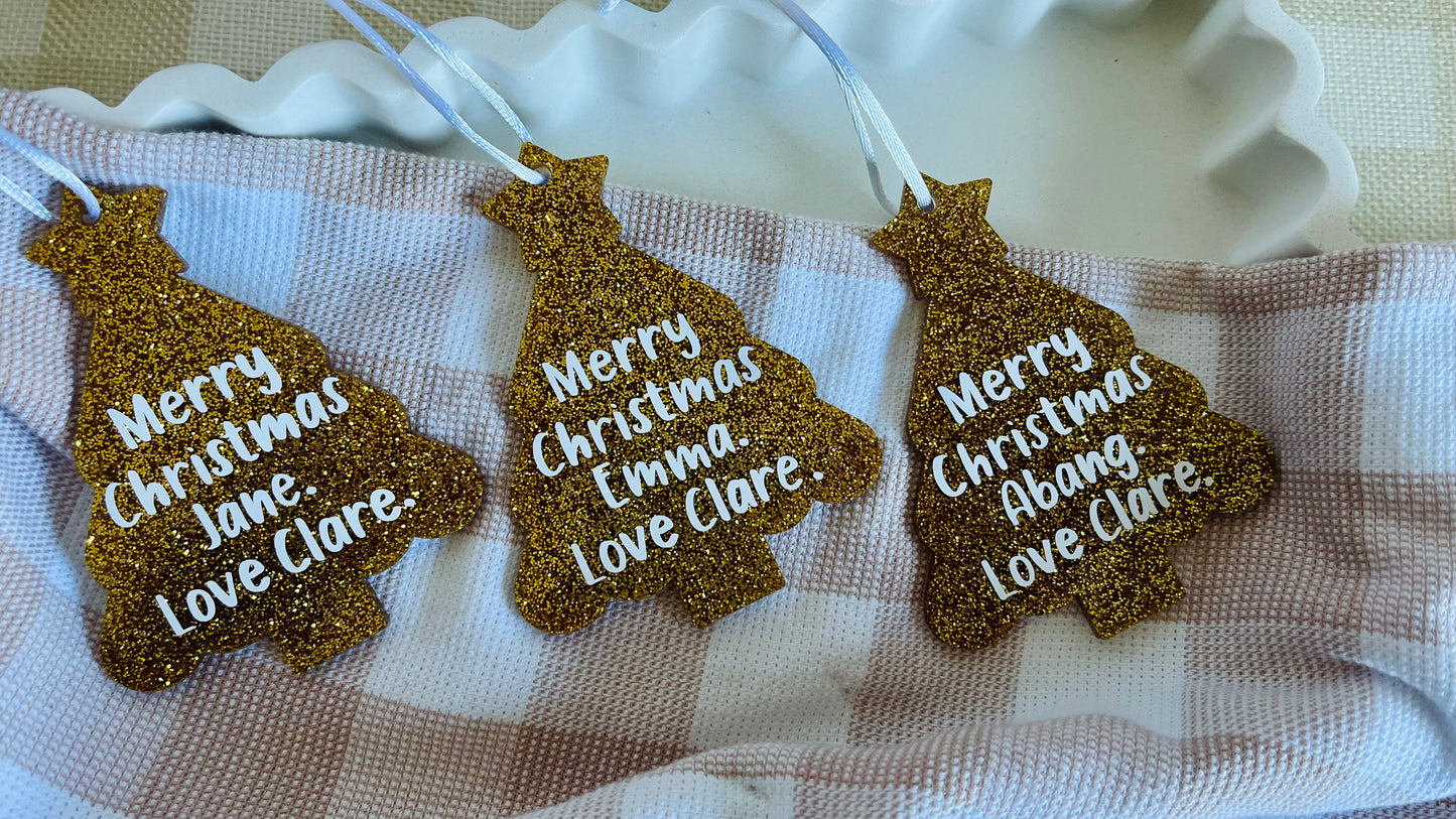 Gold glitter Christmas tree ornaments