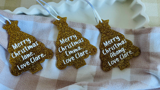 Gold glitter Christmas tree ornaments