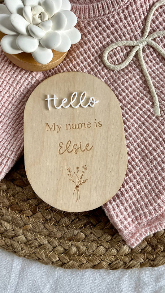 Floral oval birth announcement plaque