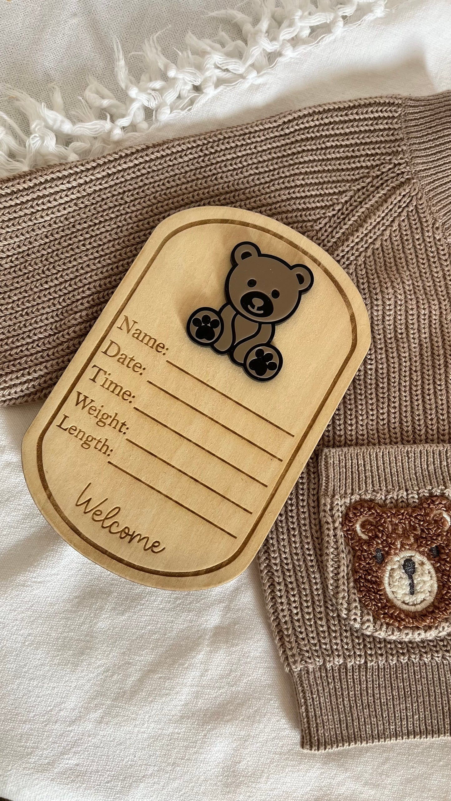 Bear oval birth announcement plaque