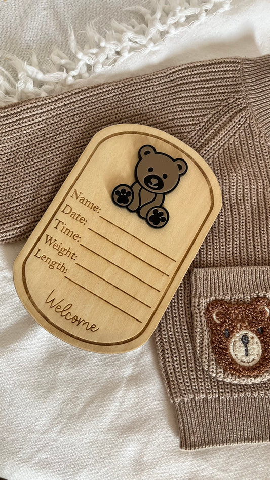 Bear oval birth announcement plaque