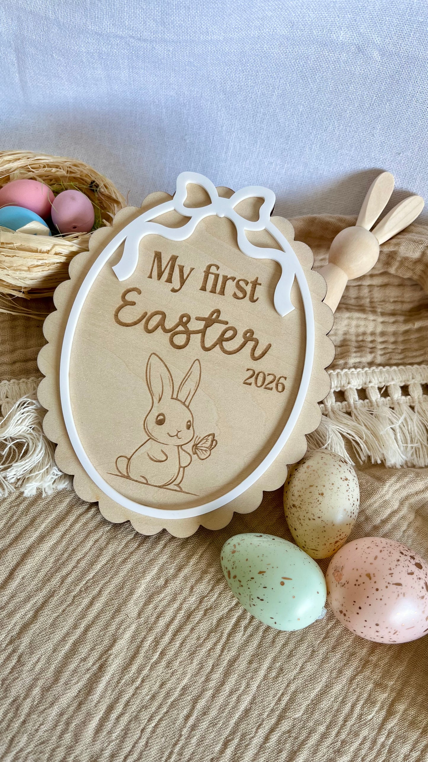 Scalloped Easter egg first Easter plaque