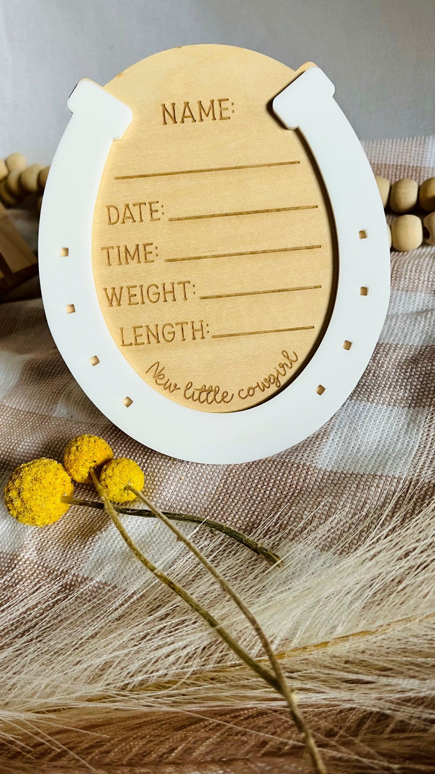 Horse shoe tag announcement plaque
