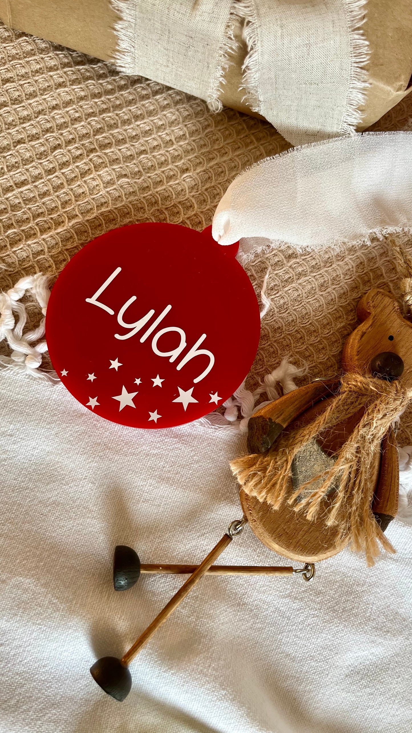 Personalised red acrylic bauble