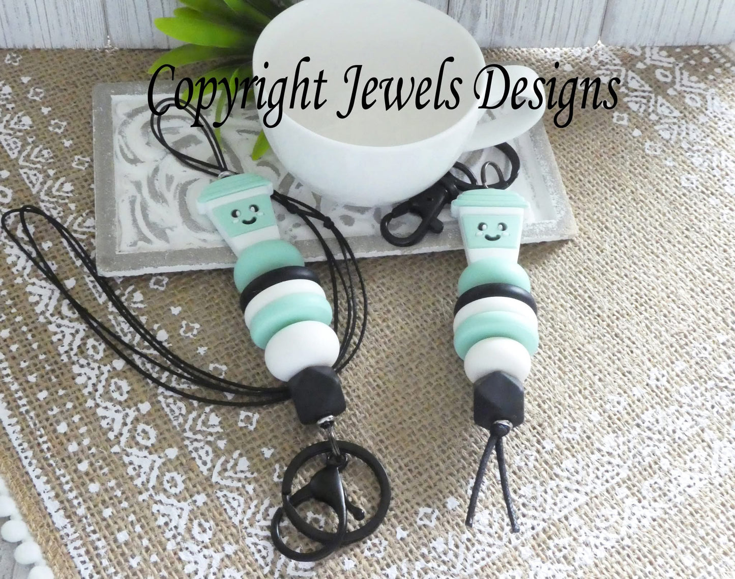 Mint coffee cup - key chain or lanyard