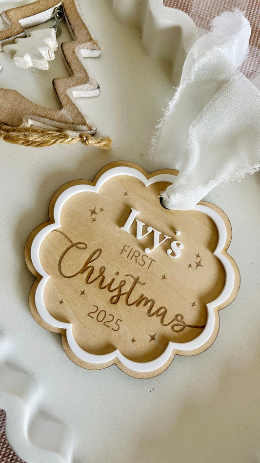 1x blank scallop first Christmas bauble