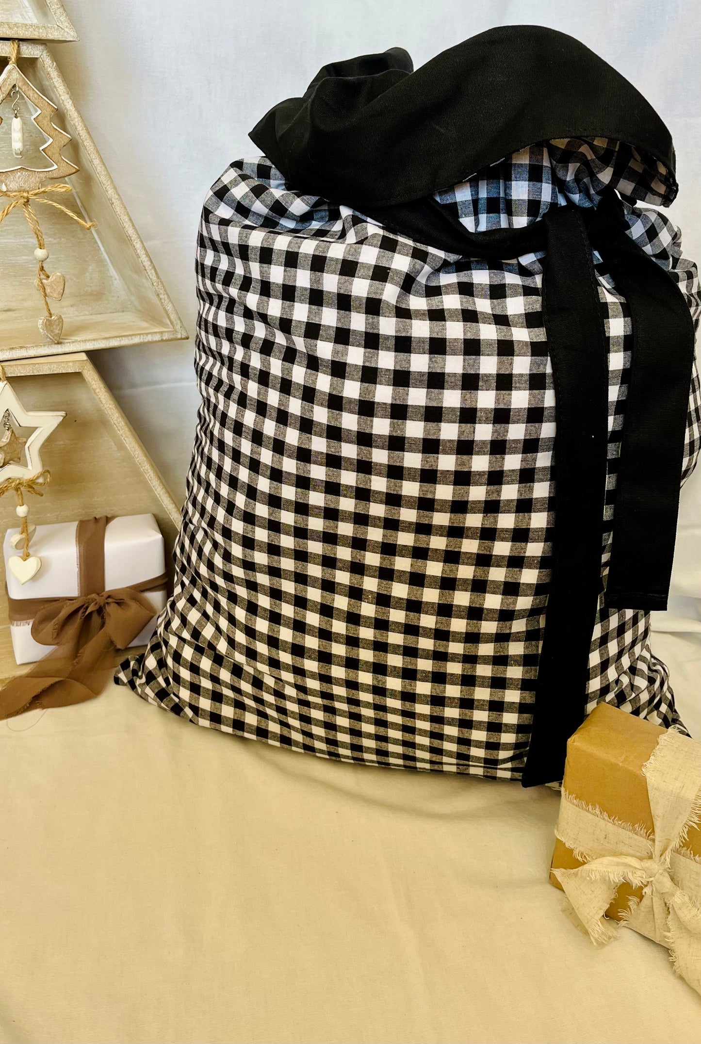 Black gingham Santa sack