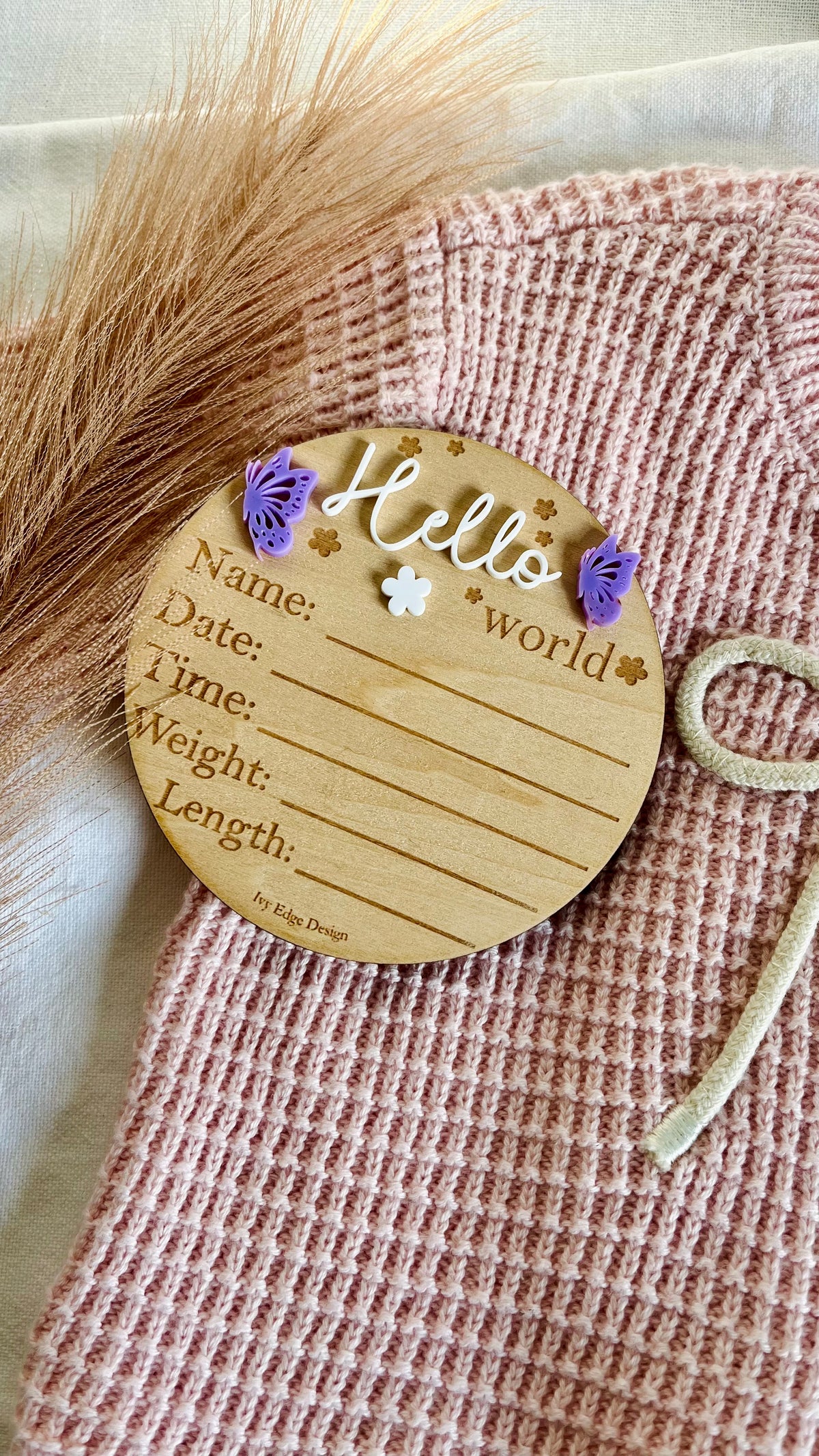 Butterfly (round) birth announcement plaque