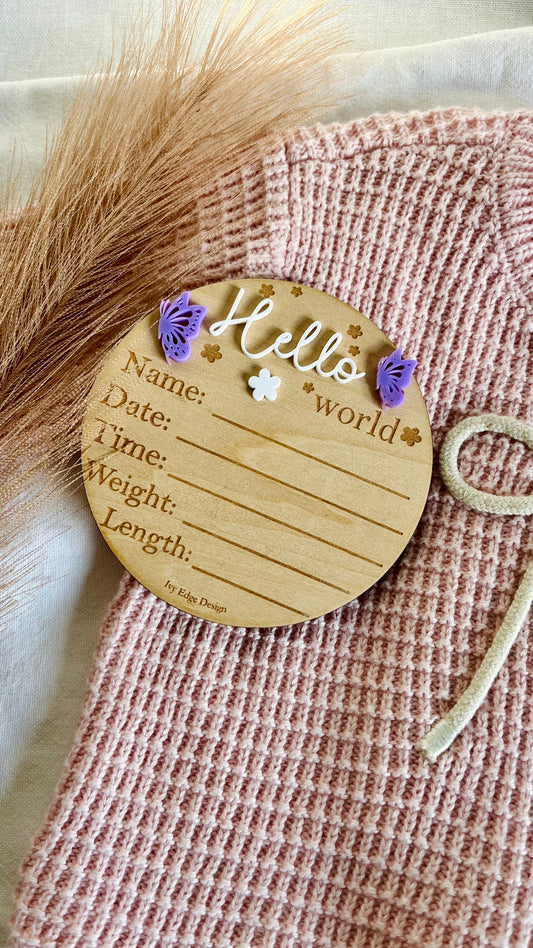 Butterfly (round) birth announcement plaque