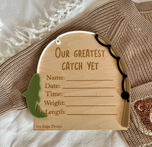 Fishing arch birth announcement plaque