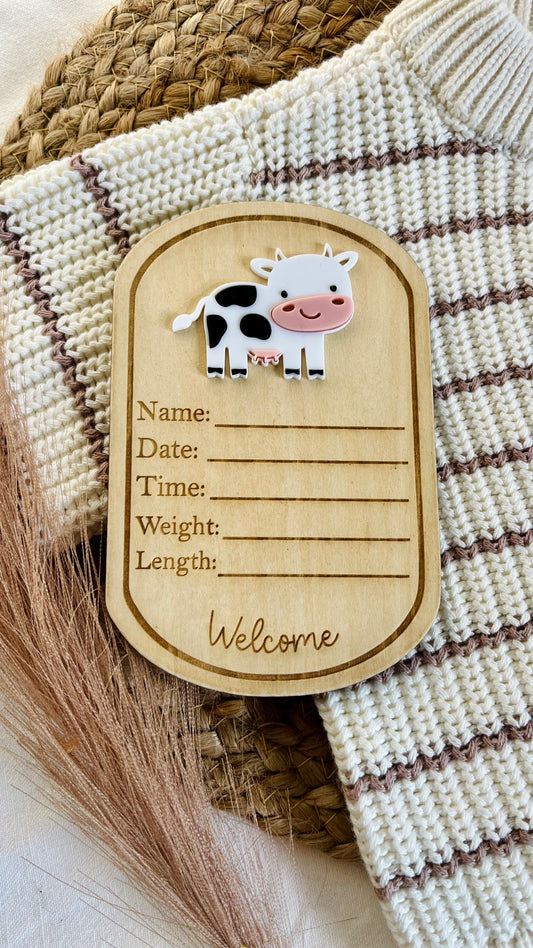 Cow oval birth announcement plaque
