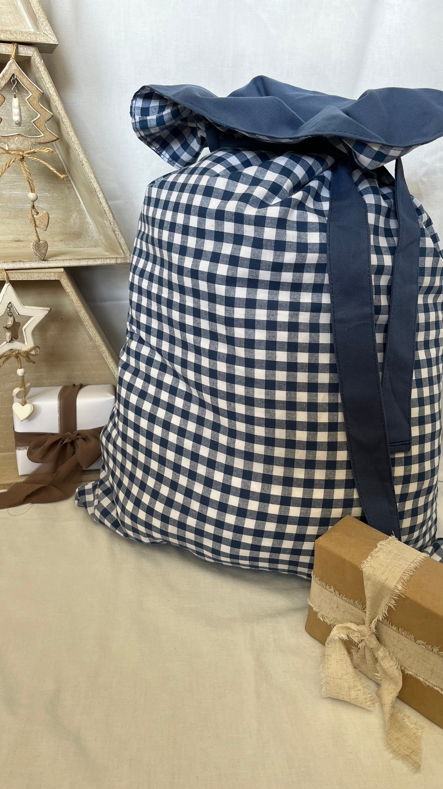 Blue gingham Santa sack
