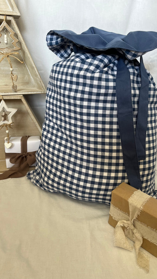 Blue gingham Santa sack