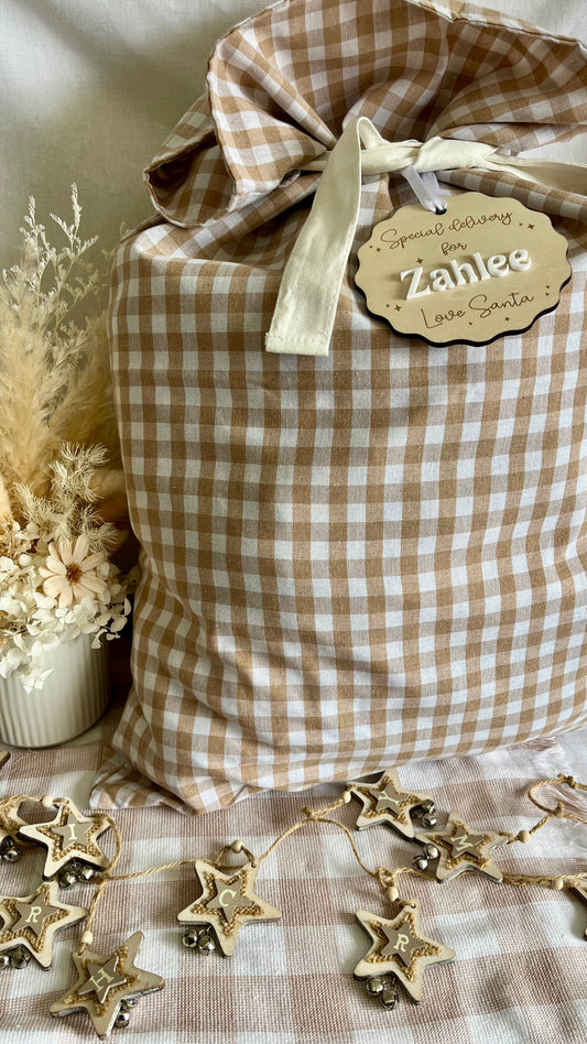Chocolate gingham Santa sack