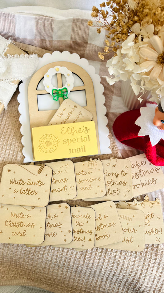 Elfie's special mail with 12 task cards.