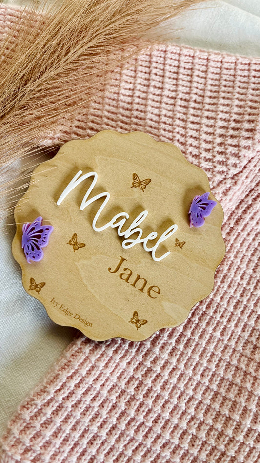 Butterfly birth announcement plaque