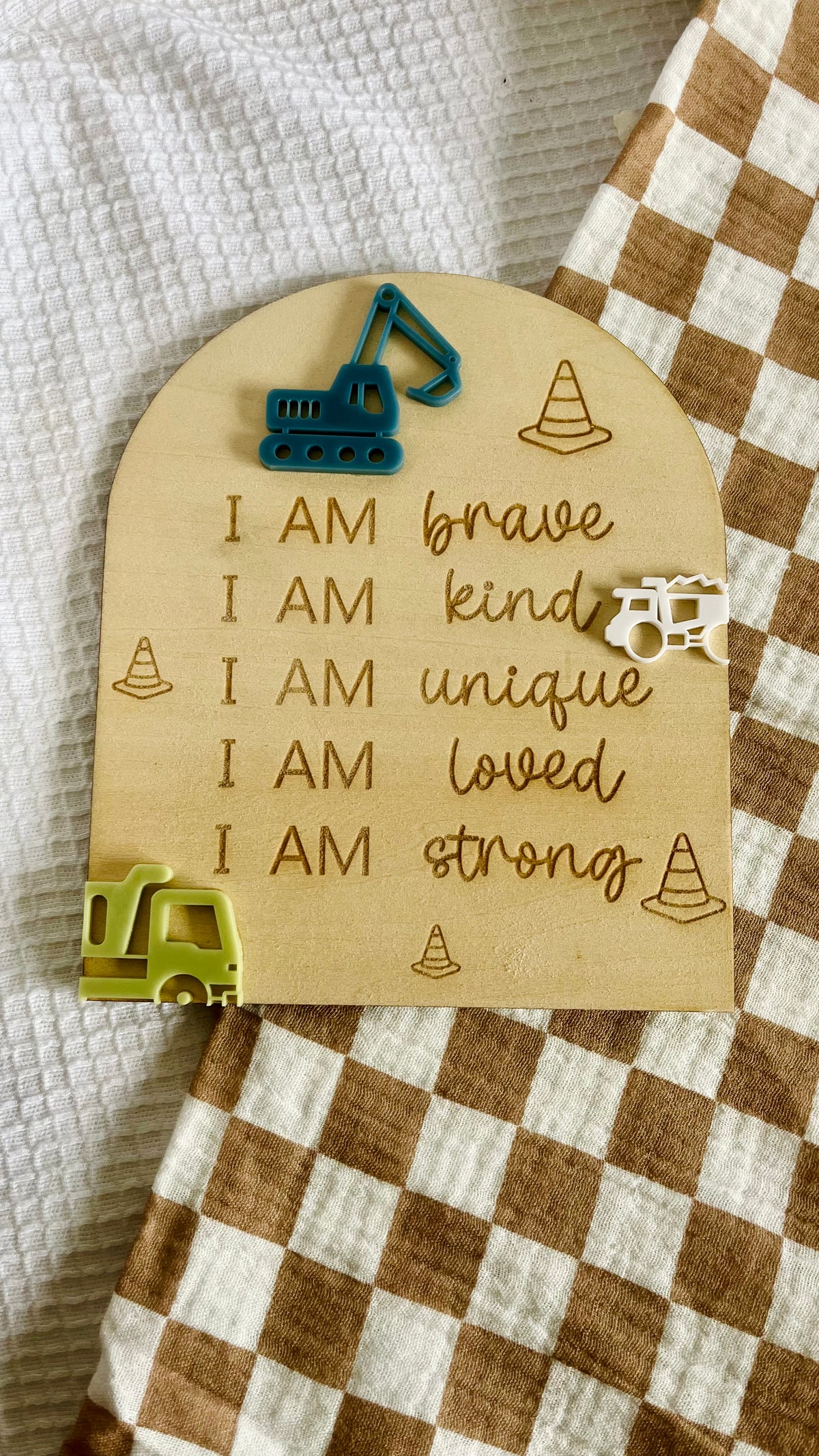 Construction theme affirmation plaque