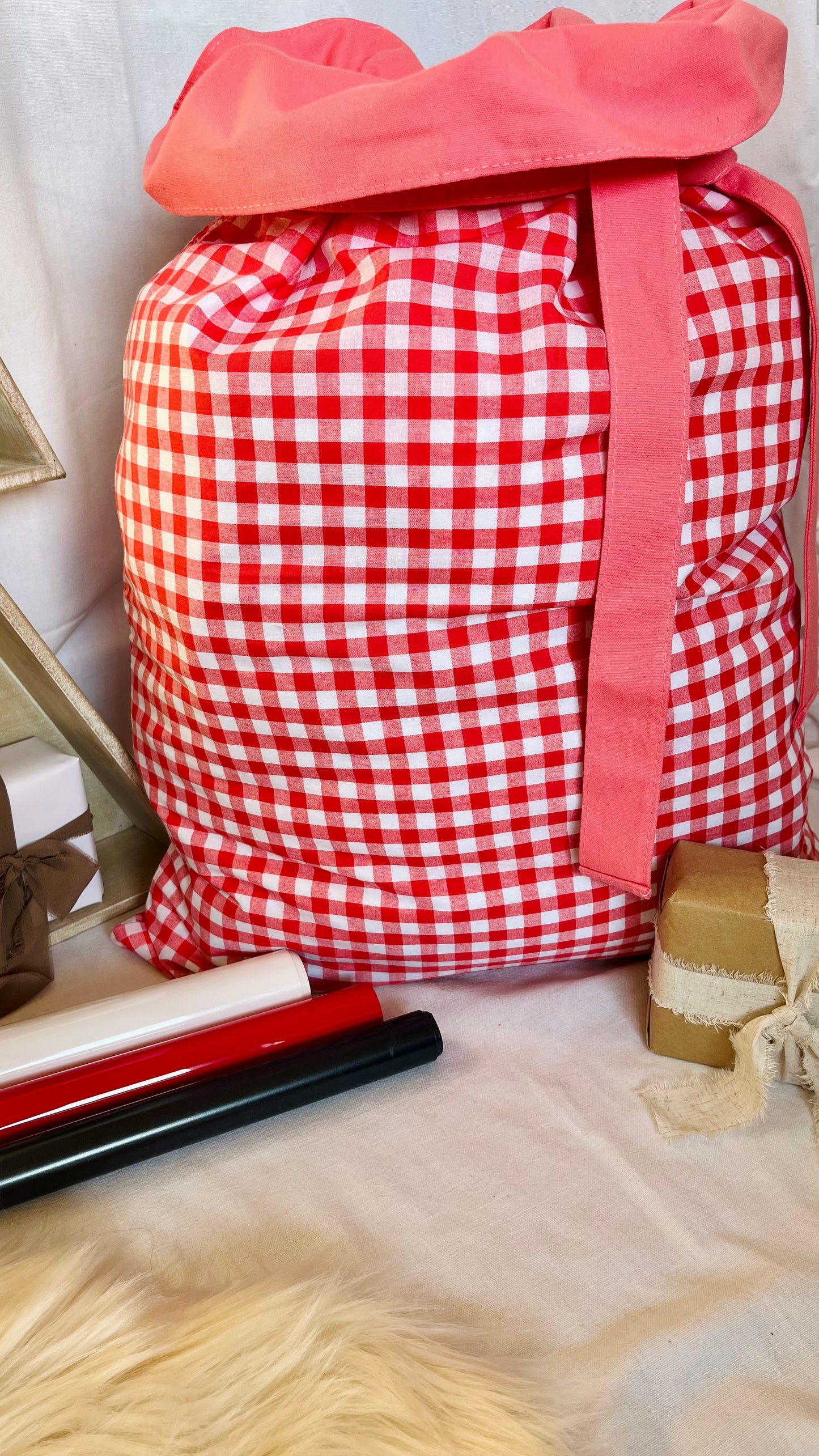 Red gingham Santa sack
