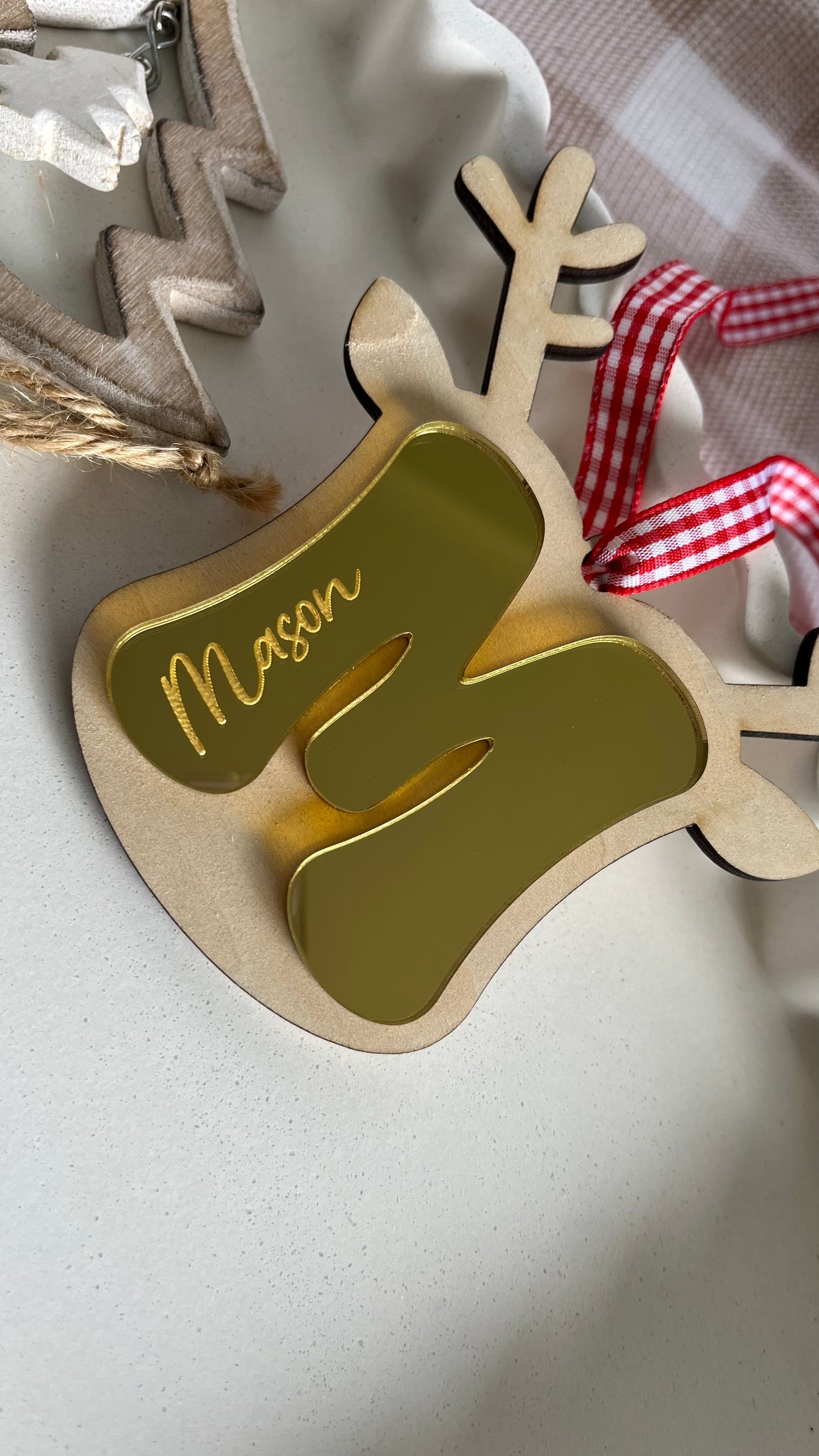 Gold mirror reindeer bauble