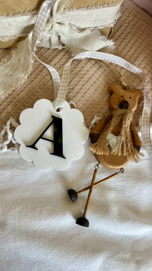 White wave with acylic initial bauble