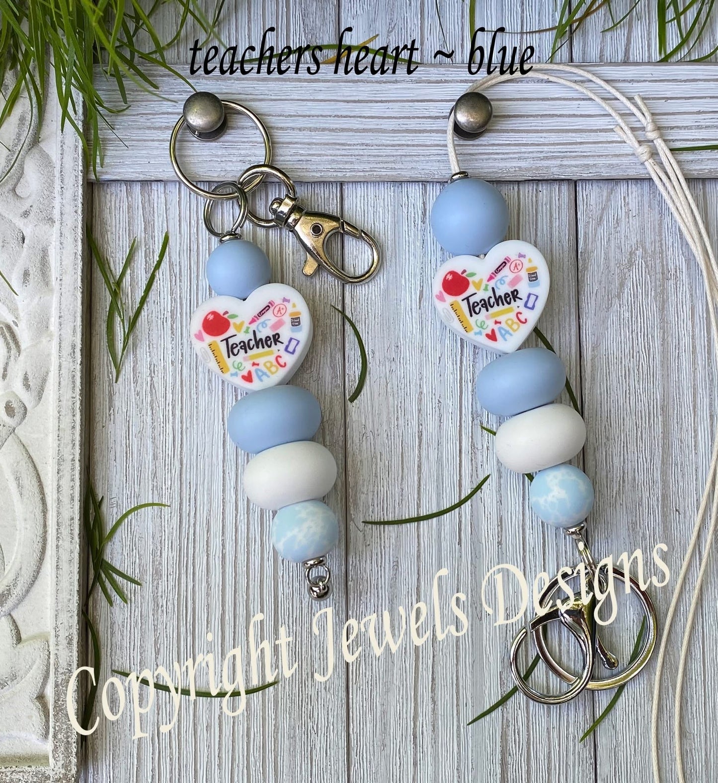 Teachers heart blue- key chain or lanyard