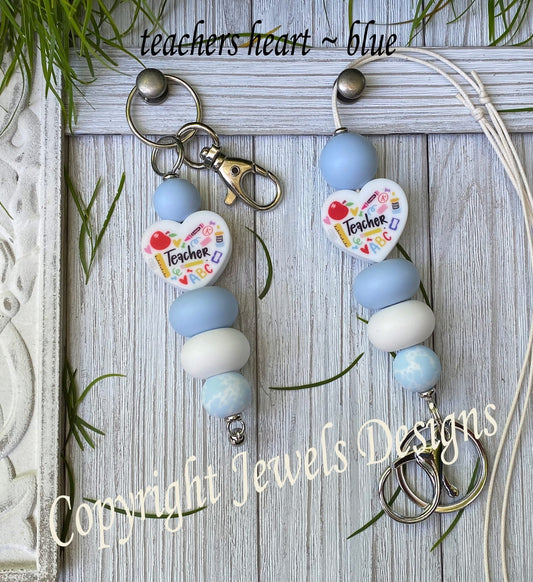 Teachers heart blue- key chain or lanyard