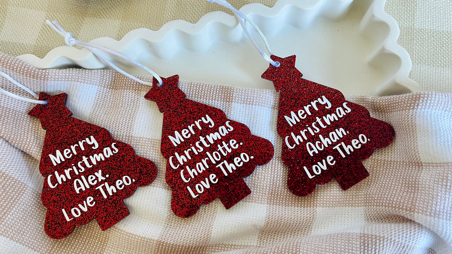 Red glitter Christmas tree ornaments