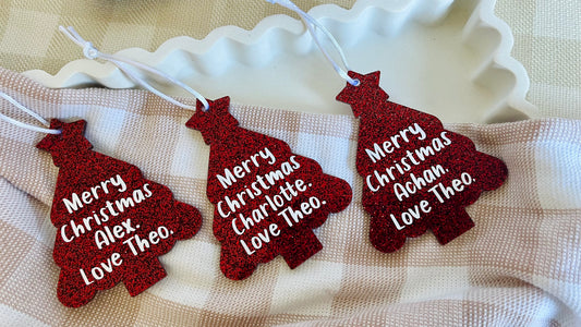Red glitter Christmas tree ornaments