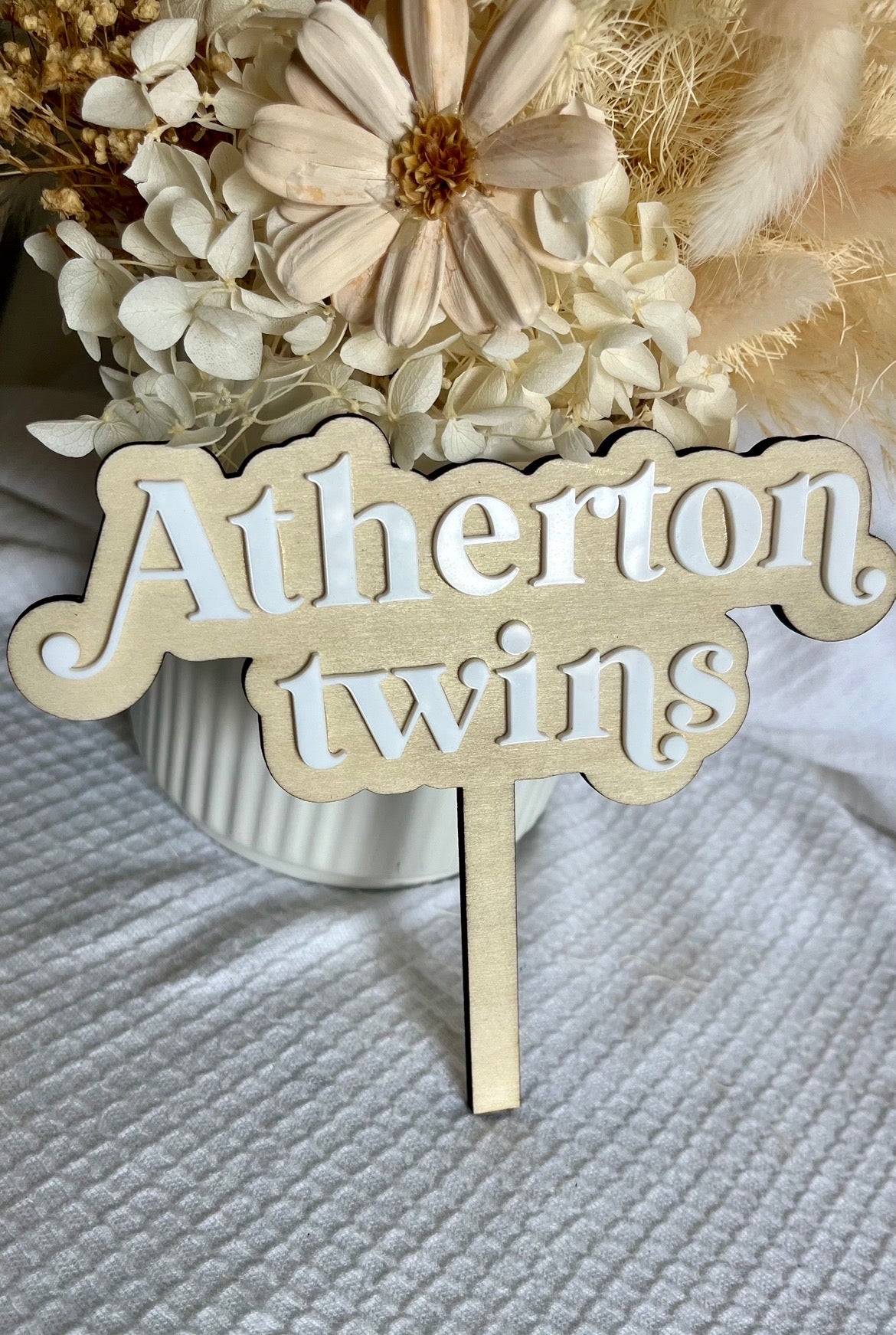 Double layer cake topper- ply and white acrylic