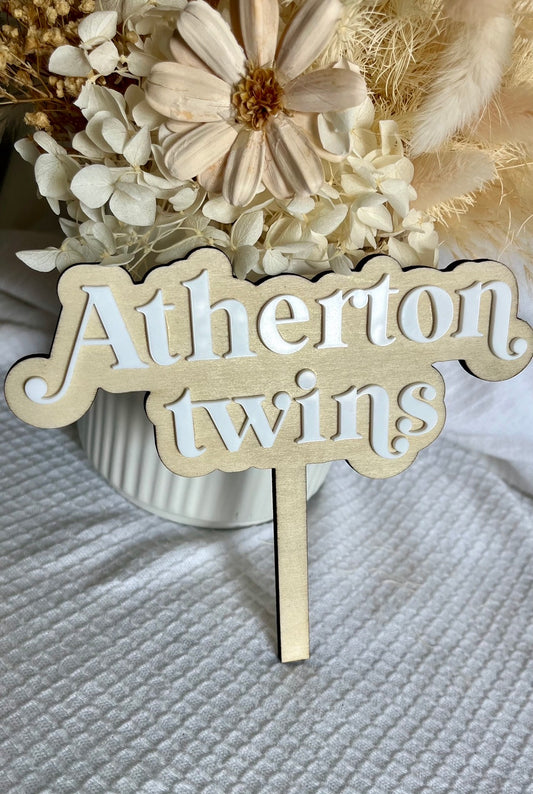 Double layer cake topper- ply and white acrylic