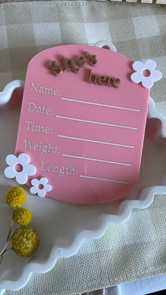 Acrylic base daisy announcement plaque