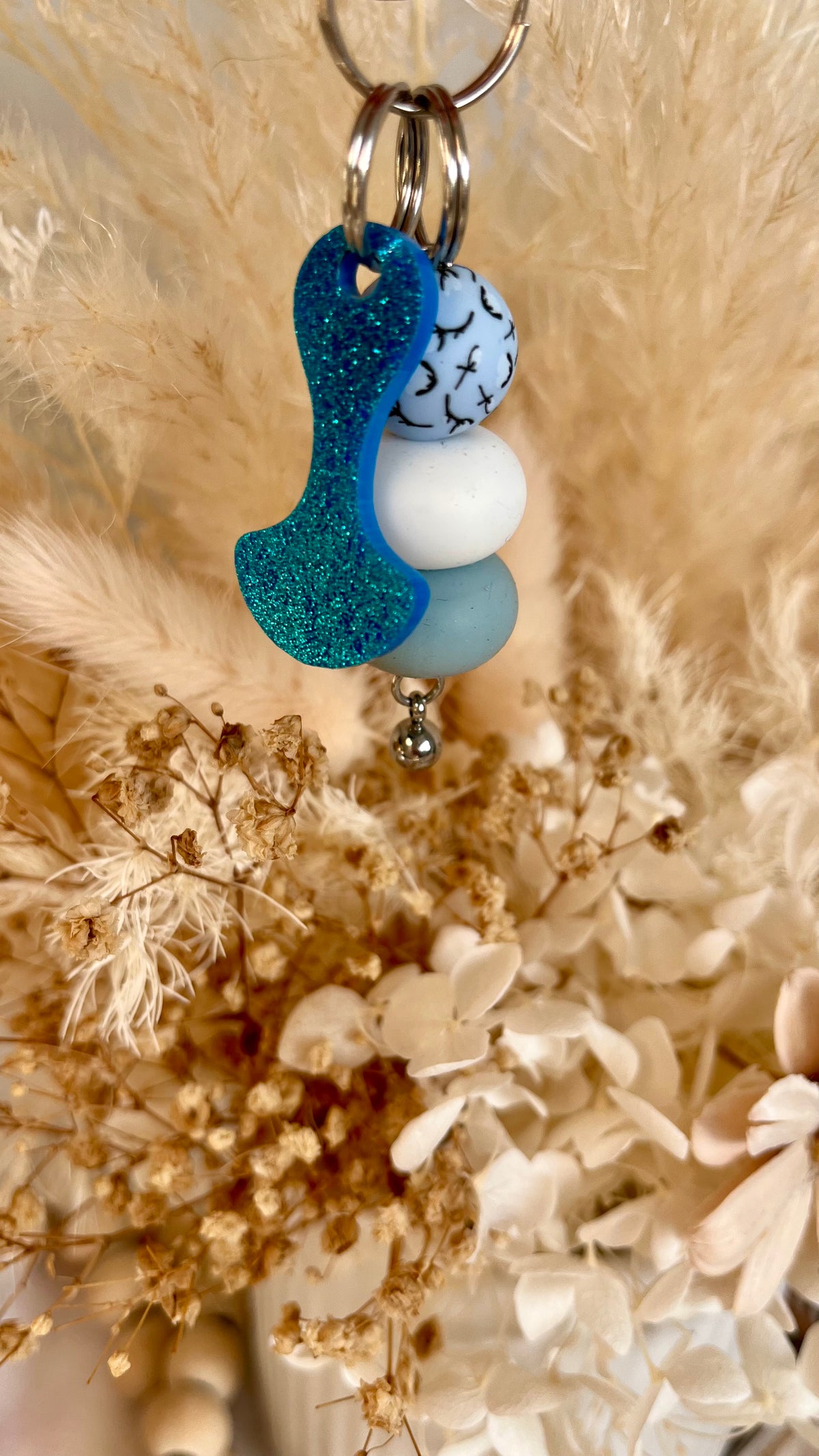 Glitter blue trolley token keychain