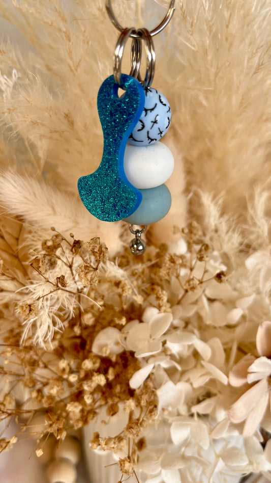 Glitter blue trolley token keychain