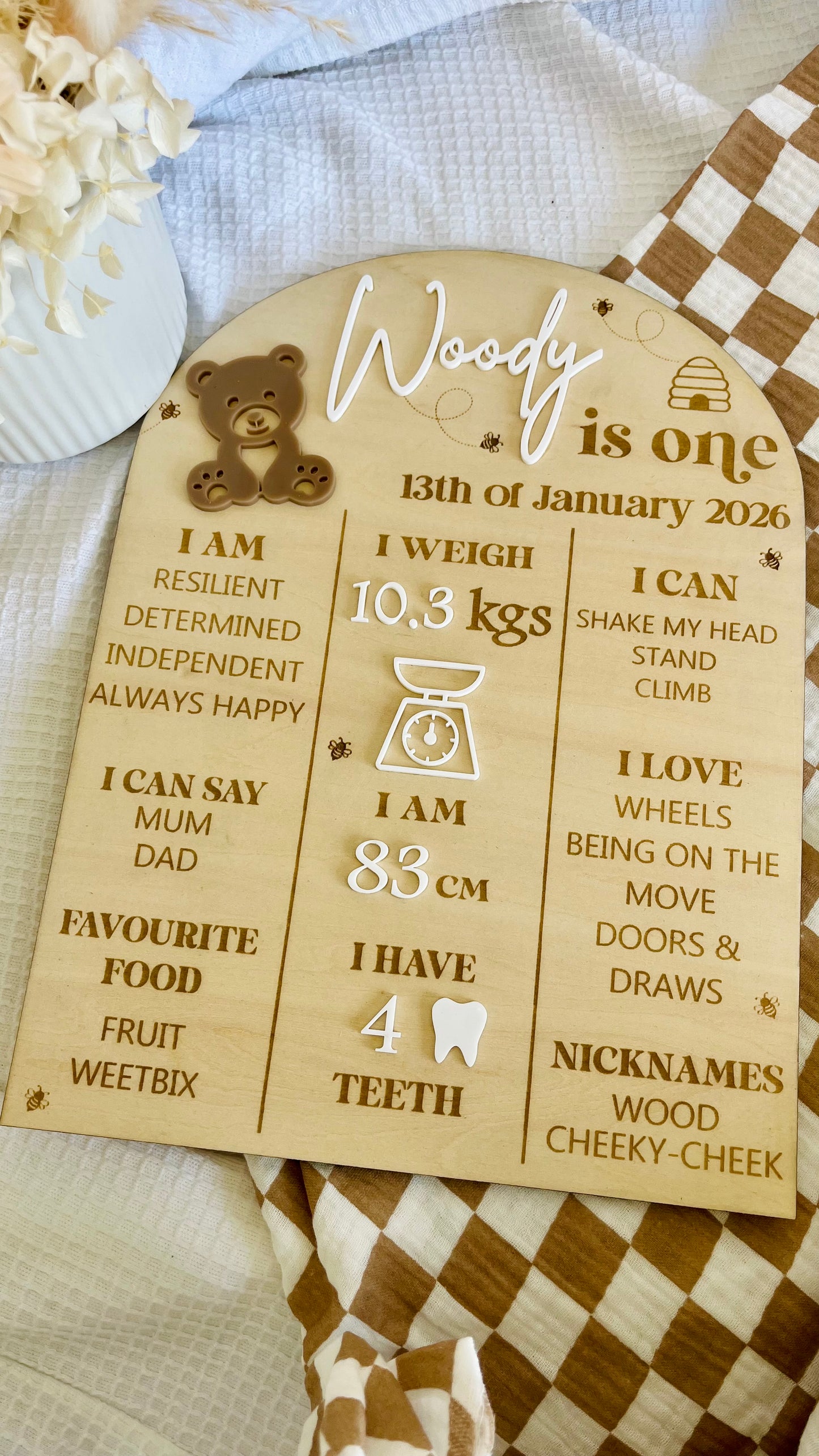 First birthday details board