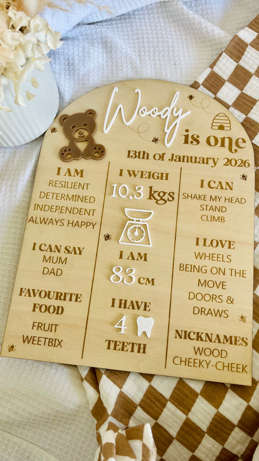 First birthday details board