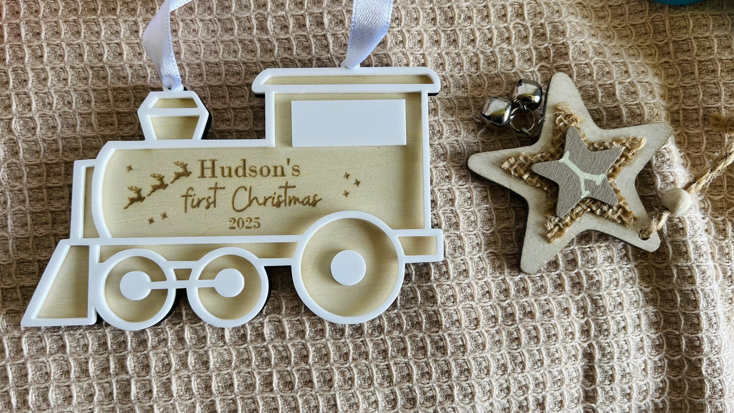 Train first Christmas bauble