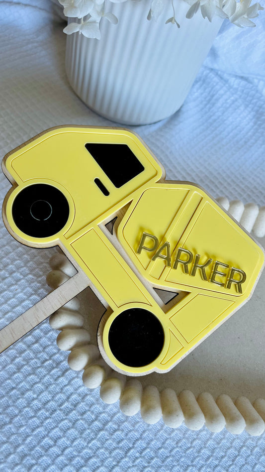 Personalised construction theme cake topper