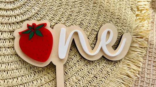 Strawberry-one cake topper